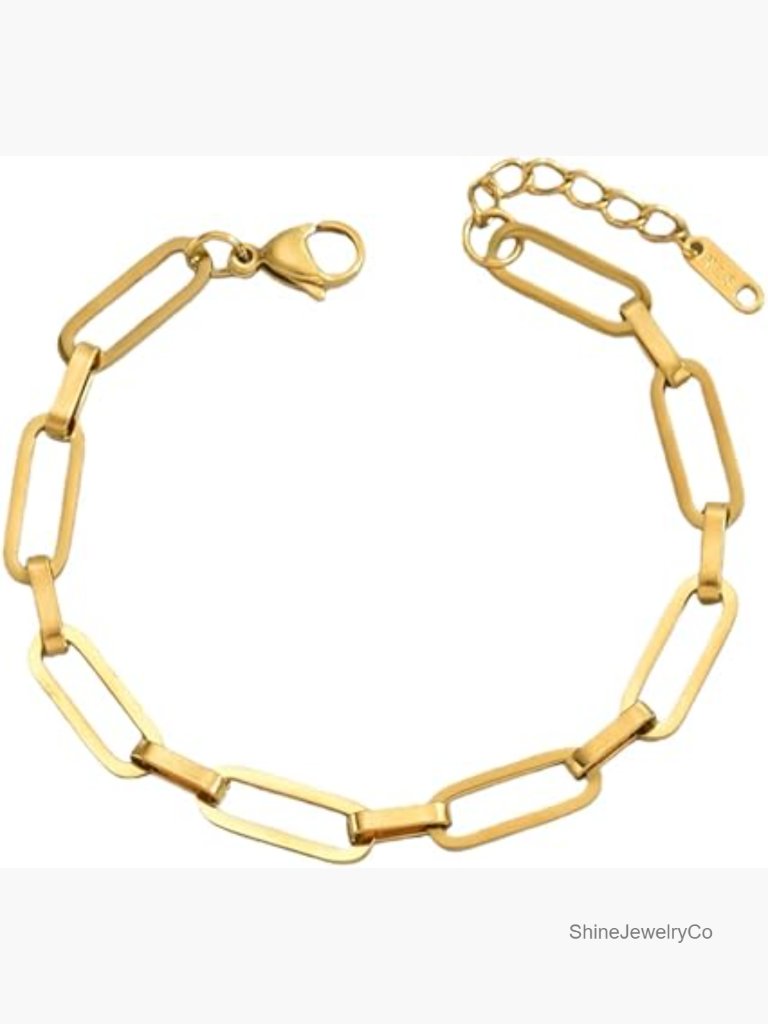 18k Gold Plated Stainless Steel Paperclip Bracelet - Adjustable